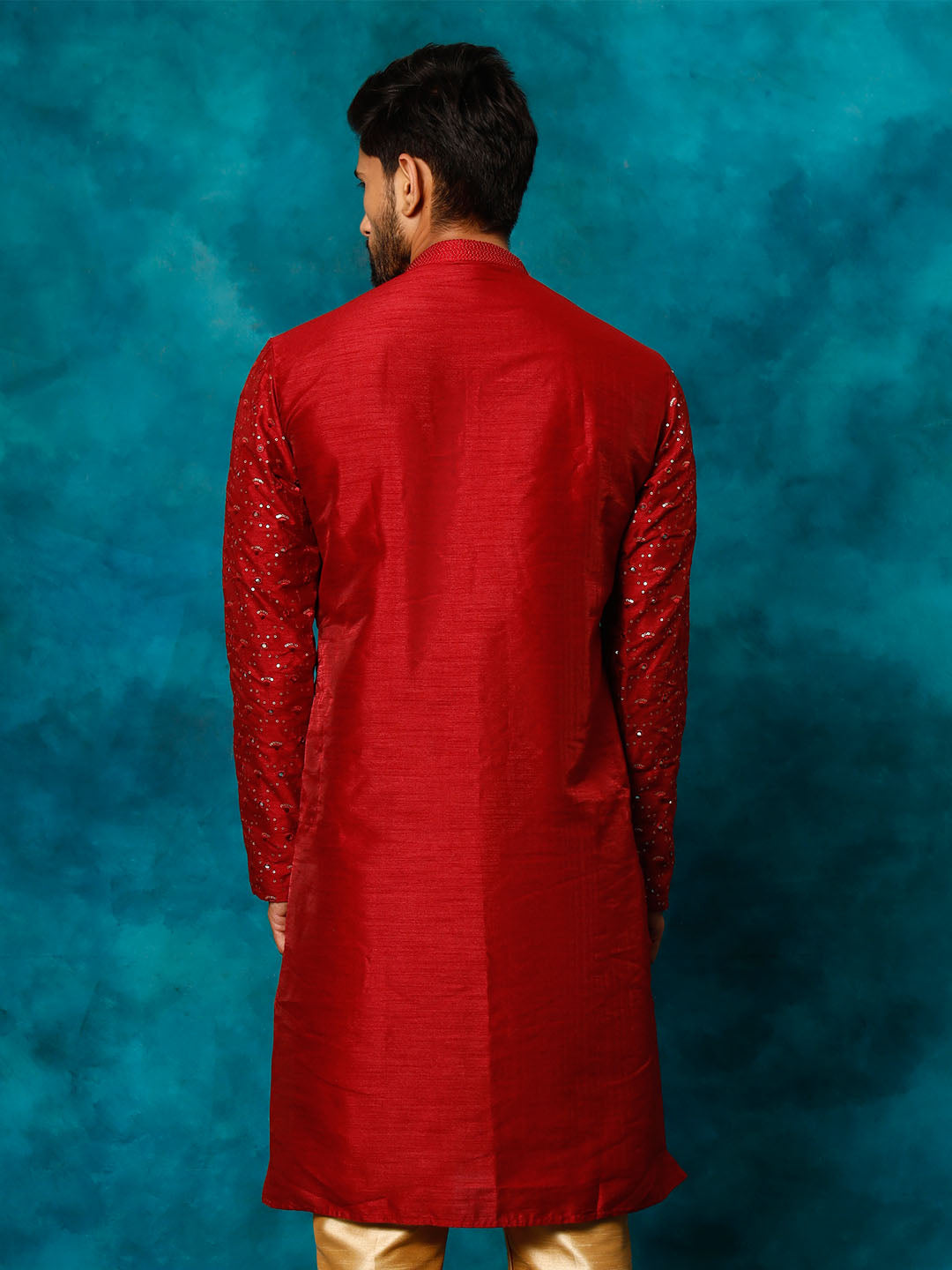 Men's Maroon Silk Blend Kurta