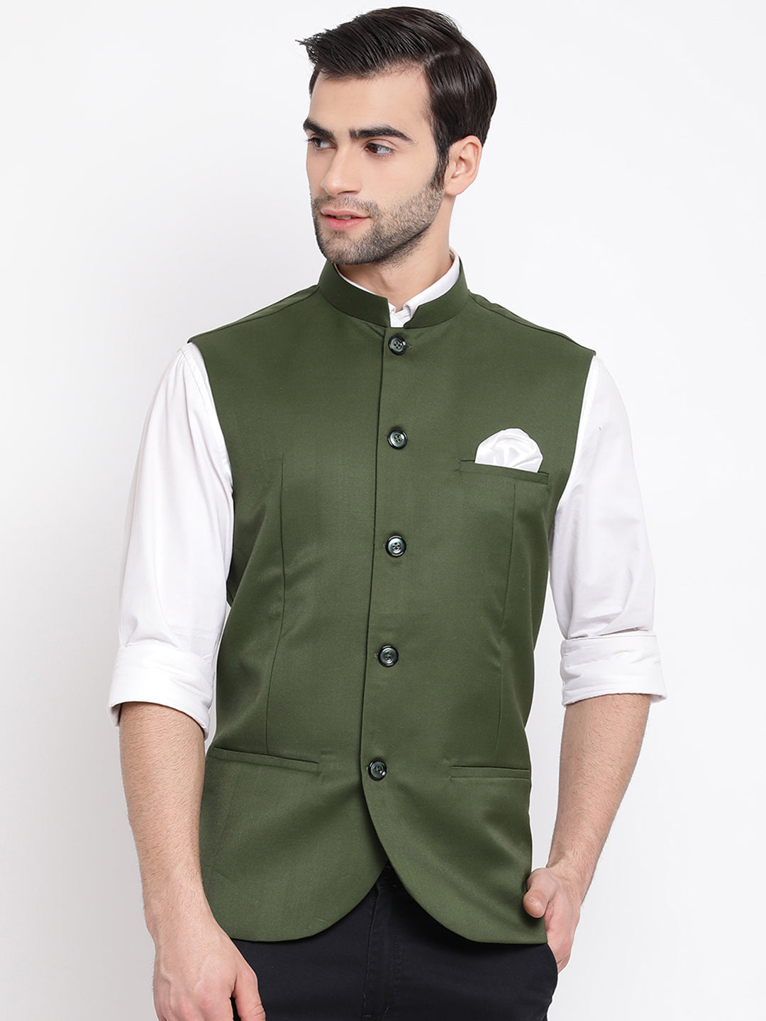 Men's Green Cotton Silk Nehru Jacket