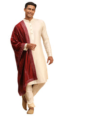 Men's Cream Viscose Kurta, Pyjama & Dupatta Set