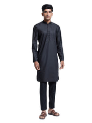 Men's Black Cotton Silk Kurta And Pyjama Set