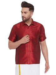 Men's Maroon Silk Blend Ethnic Shirt