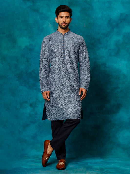 Men's Blue Rayon Cotton Kurta Pyjama Set