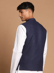 Men's Blue And White Cotton Nehru Jacket