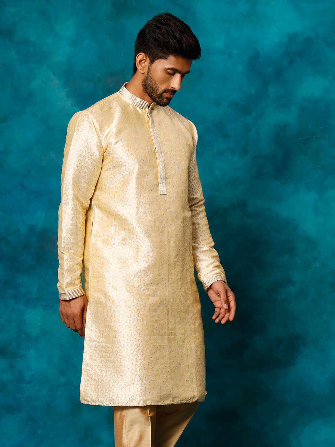 Men's Gold Silk Blend Kurta