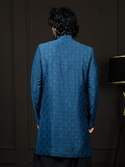 Men's Turquoise Silk Blend Sherwani Only Top