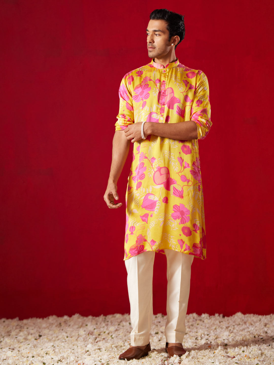 Men's Yellow Cotton blend Kurta