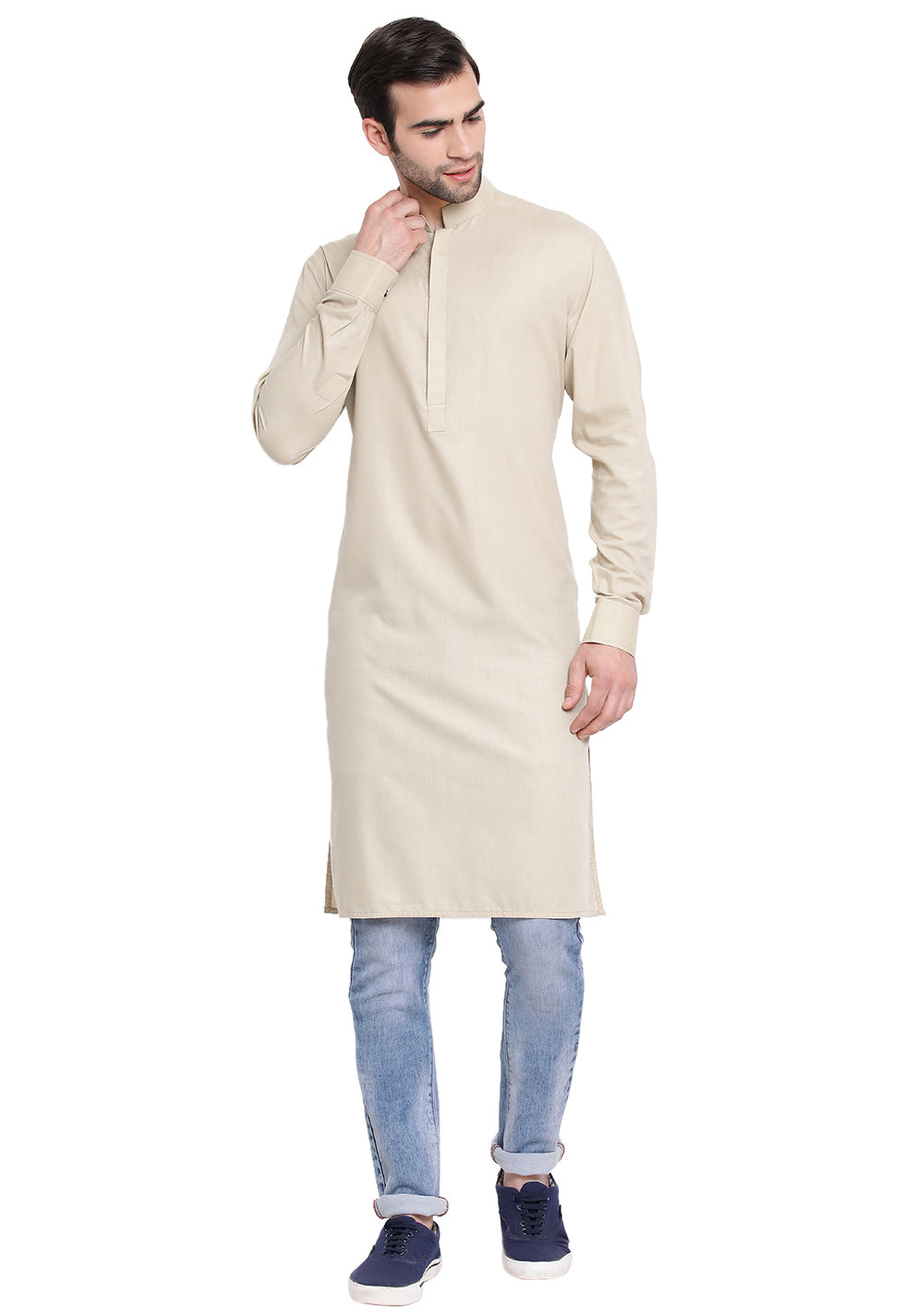 Men's Green Cotton Blend Kurta