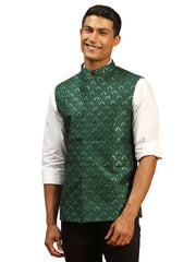 Men's Green Silk Blend Nehru Jacket