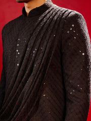 Men's Black Silk Blend Sherwani Set