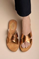 Shoetopia Embellished Cross Strap Copper Flats For Women