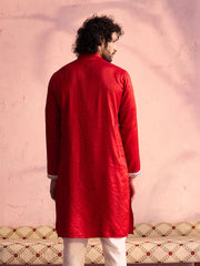 Men's Red Moonga Silk Kurta