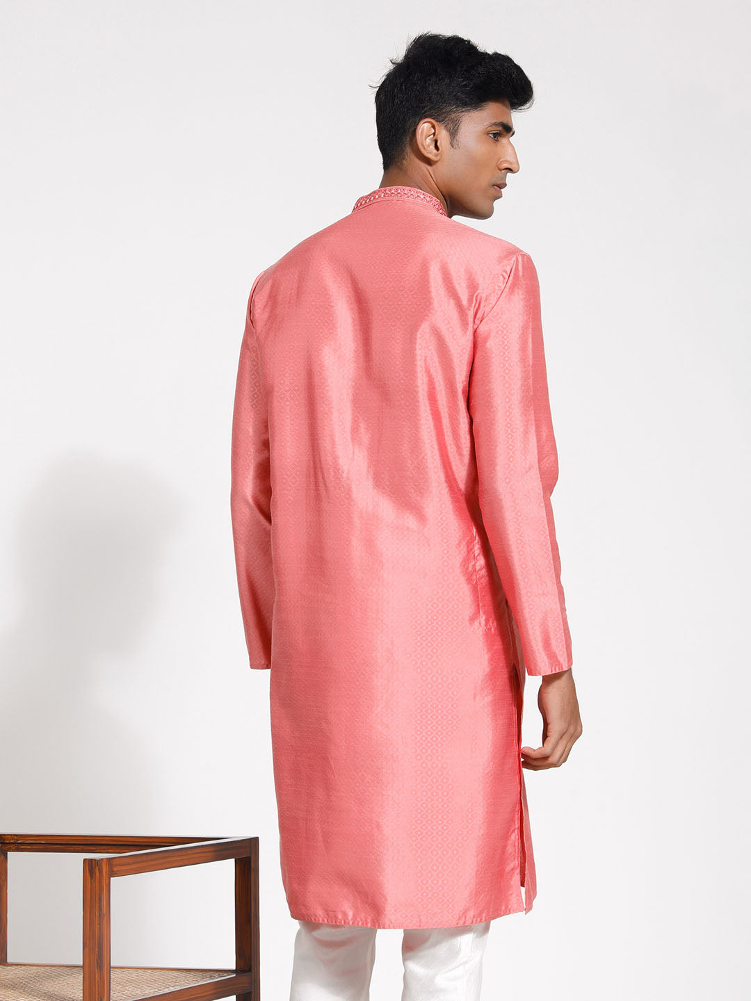 Men's Pink Silk Blend Kurta