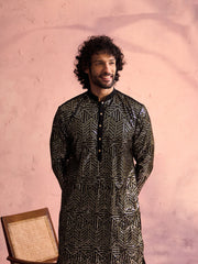 Men's Black And Cream Georgette Kurta Pyjama Set