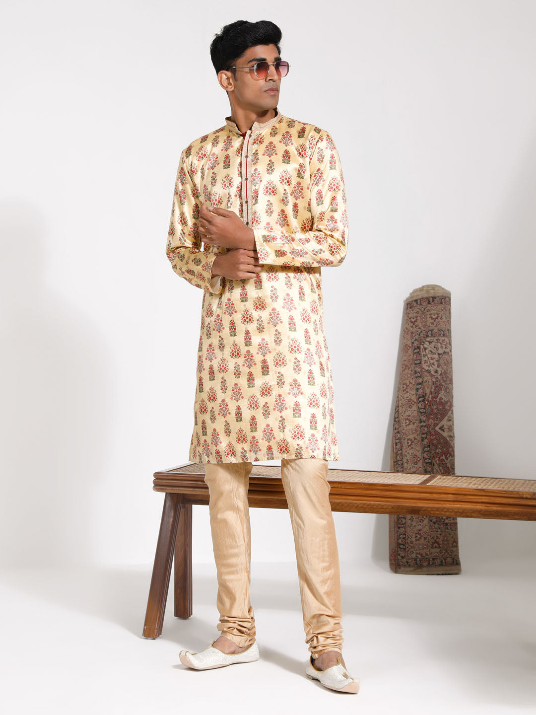 Men's Yellow Silk Blend Kurta And Pyjama Set