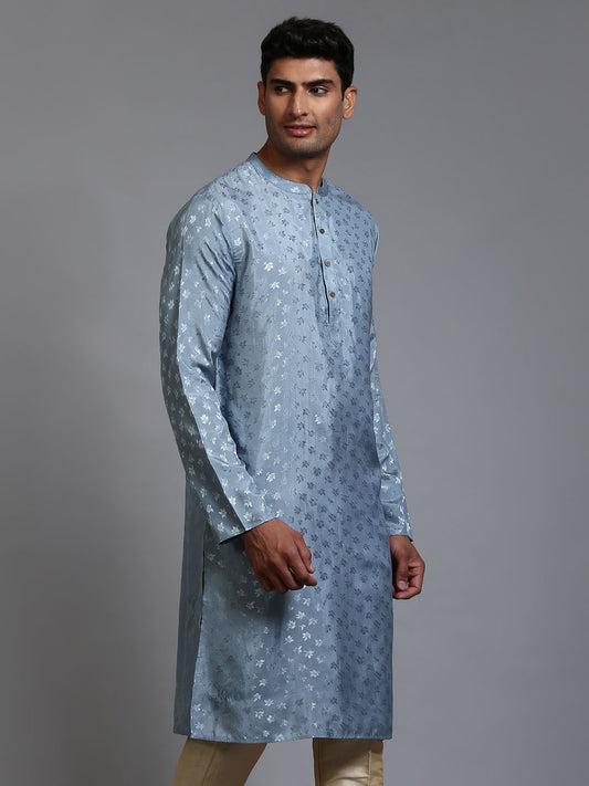 Men's Grey Silk Blend Kurta