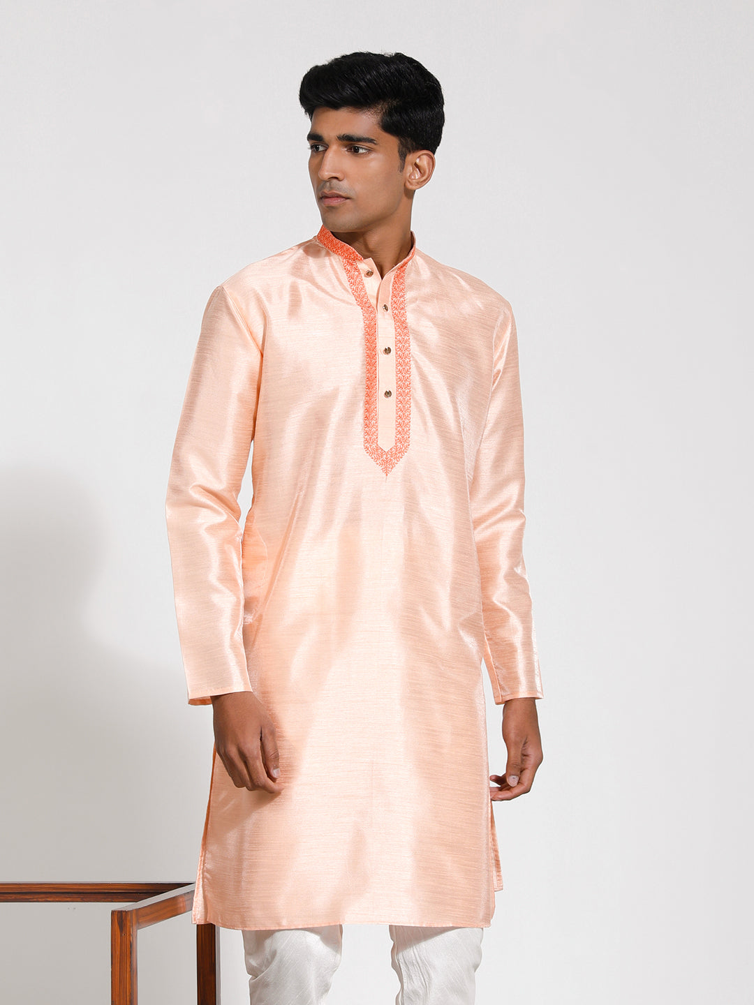 Men's Peach Dupion Silk Kurta