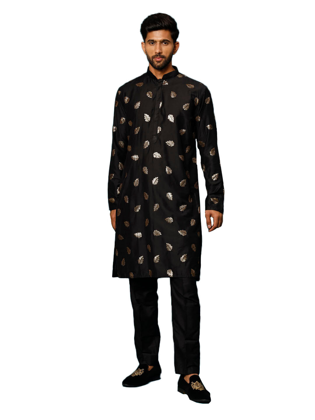 Men's Black Cotton Blend Kurta Pyjama Set