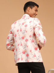 Men's Peach Printed Satin Twill Blazer