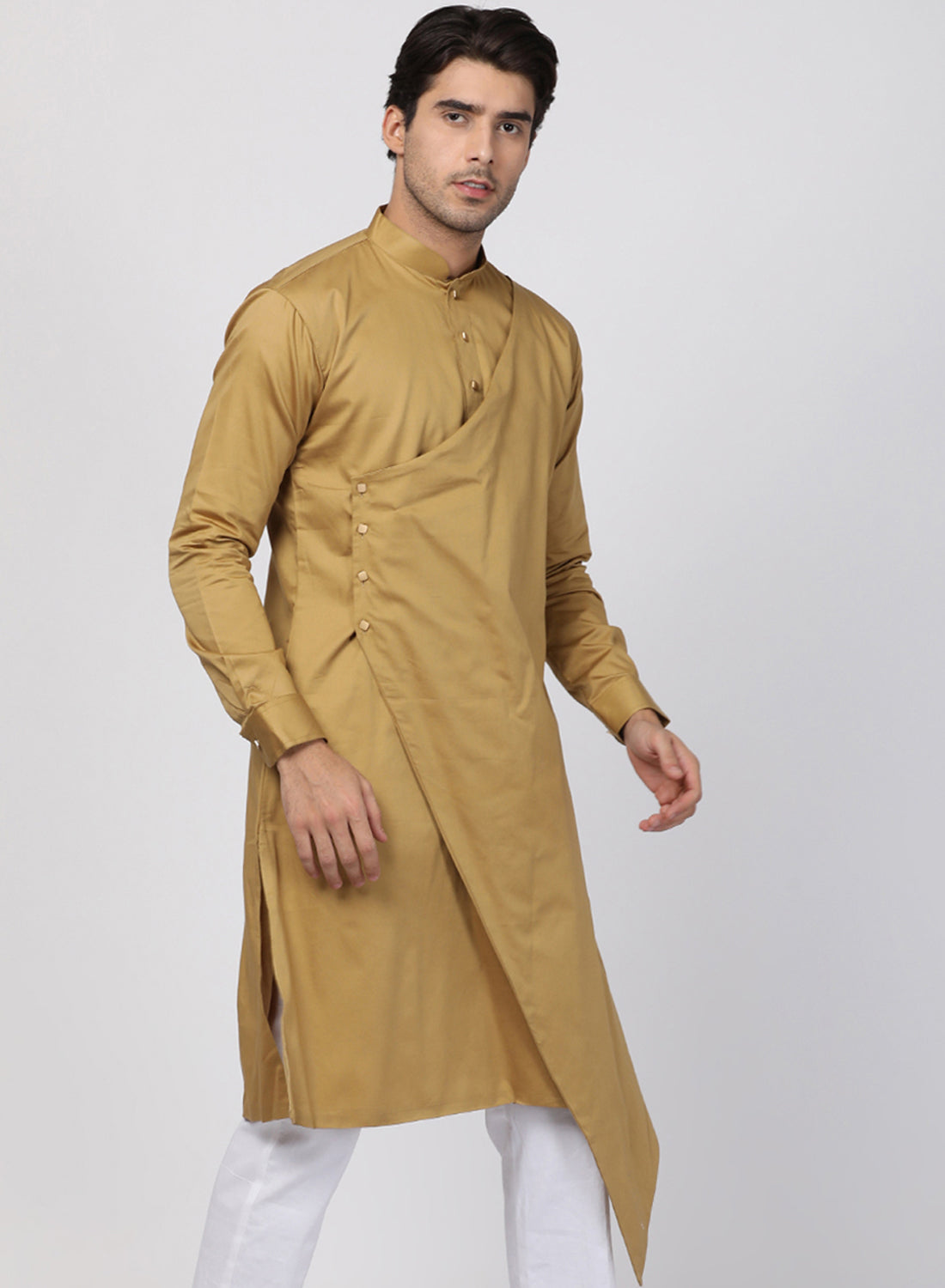 Men Beige Cotton Cotton Satin Kurta