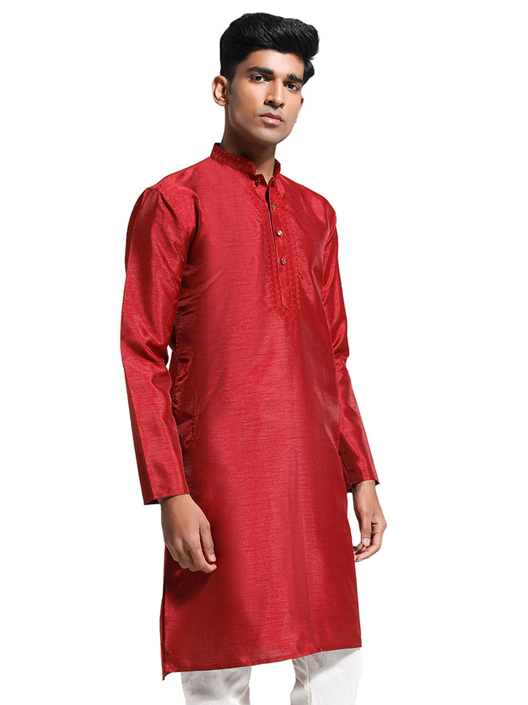 Men's Maroon Dupion Silk Kurta