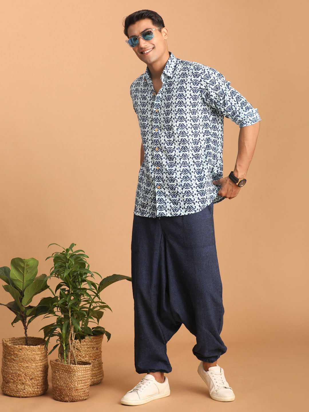 Men's Indigo Blue Cotton Ethnic Shirt