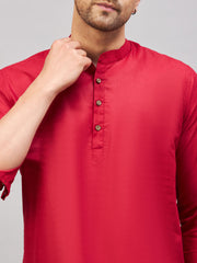 Men's Maroon Cotton Blend Kurta