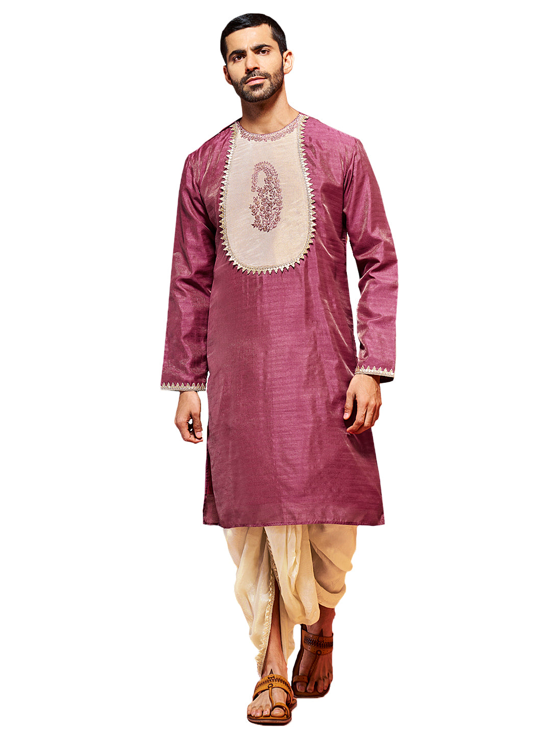 Men's Onion Silk Blend Kurta And Dhoti Set