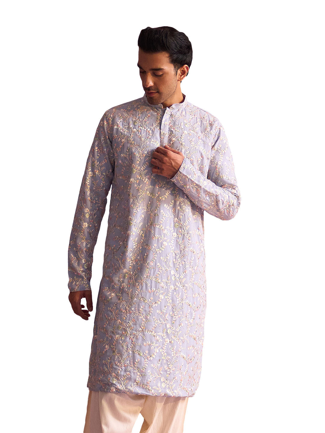 Men's Pastel Blue Georgette Kurta