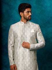 Men's Grey Silk Blend Sherwani Only Top