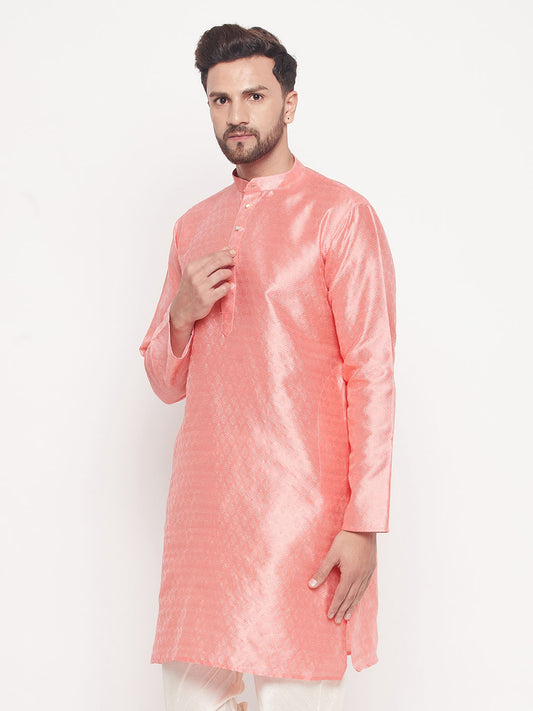 Men Pink Silk Blend Kurta