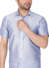 Men's Light Blue Silk Blend Ethnic Shirt