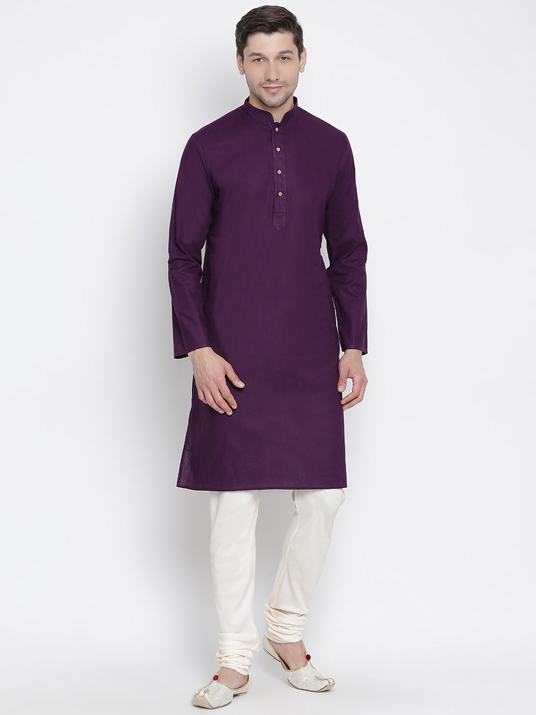 Men's Purple Cotton Linen Blend Kurta Pyjama Set