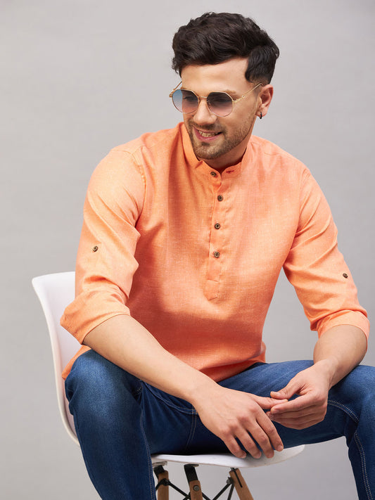 Men's Orange Cotton Blend Kurta