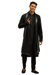 Men's Black Viscose Kurta, Pyjama & Dupatta Set