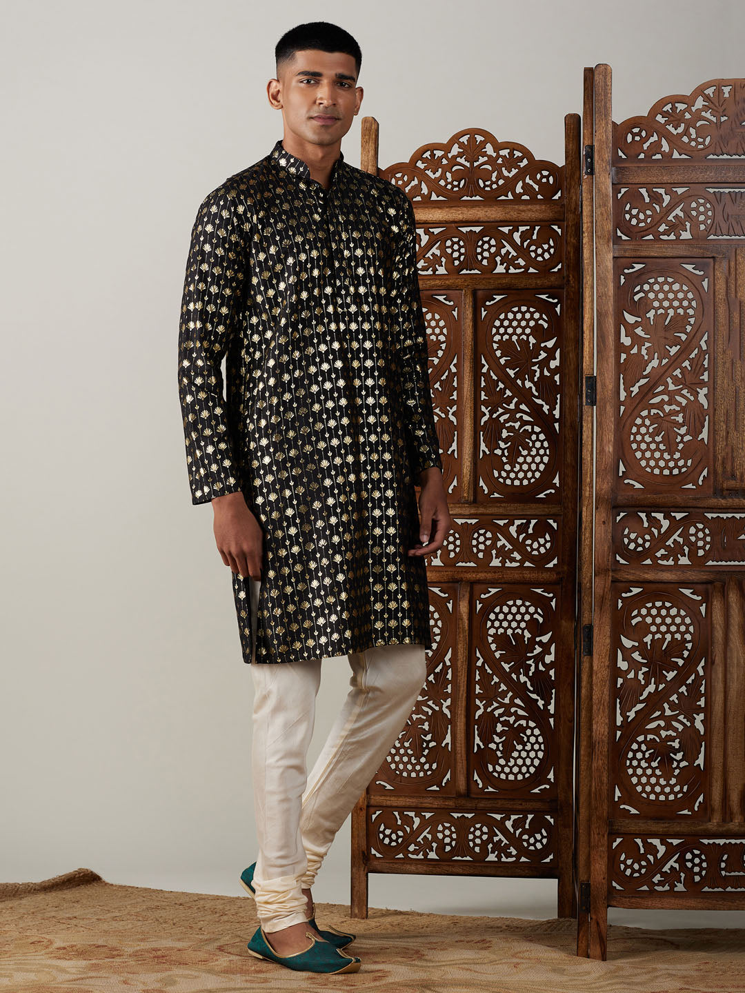 Men's Black Viscose Kurta