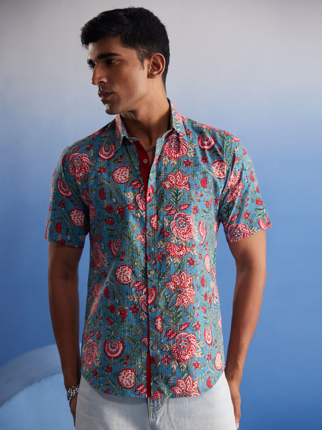 Men's Aqua Cotton Shirt