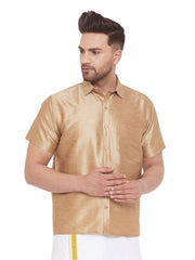 Men's Rose Gold Silk Blend Ethnic Shirt