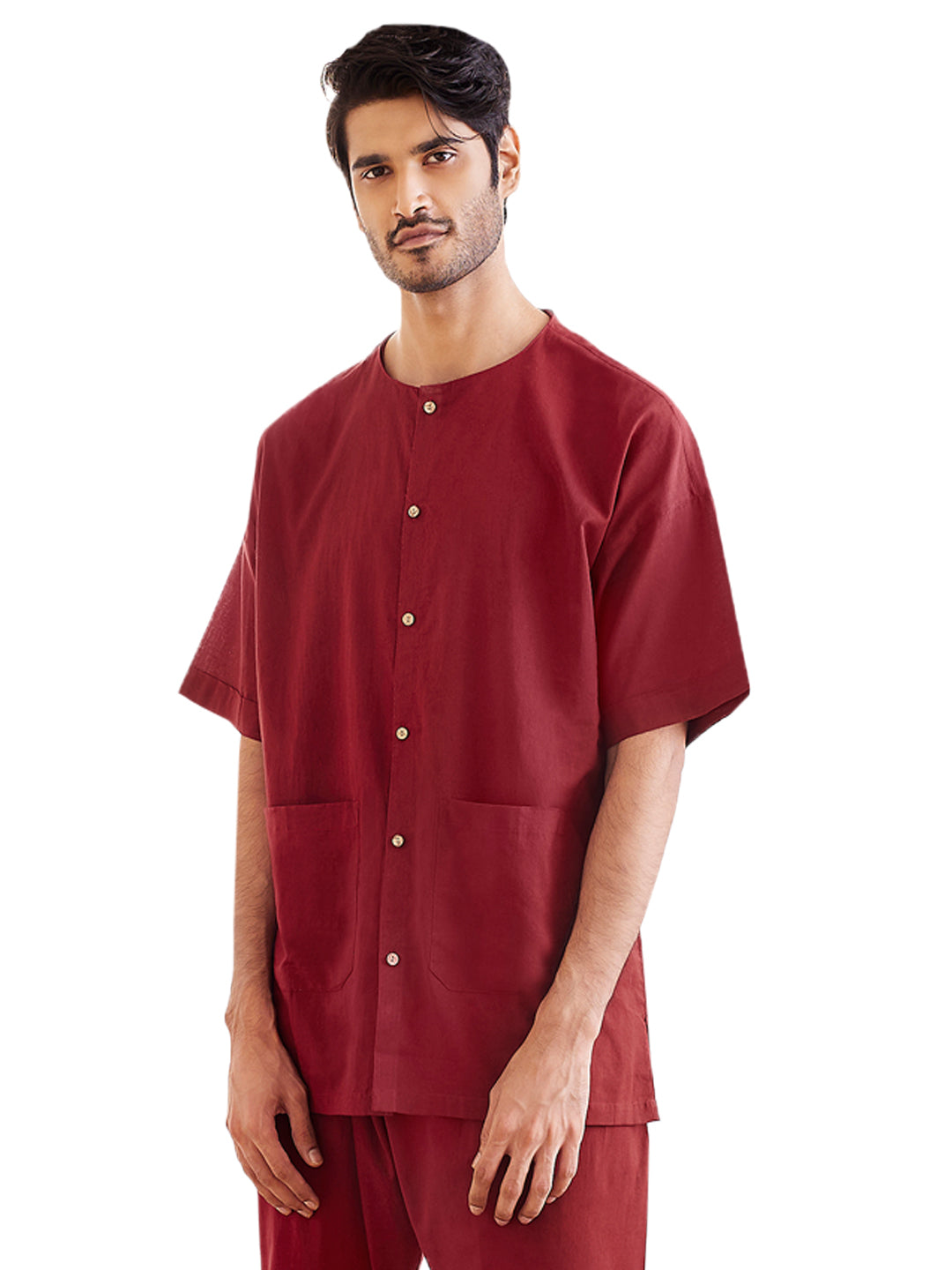 Men's Maroon Cotton Short Kurta