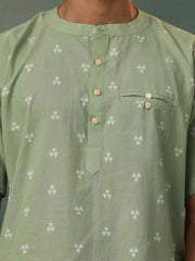 Men's Green Cotton Short Kurta