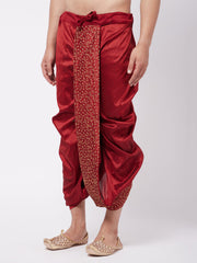 Men's Maroon Silk Blend Embroidered Dhoti