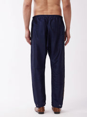 Men's Navy Blue Silk Blend Embroidered Pyjama