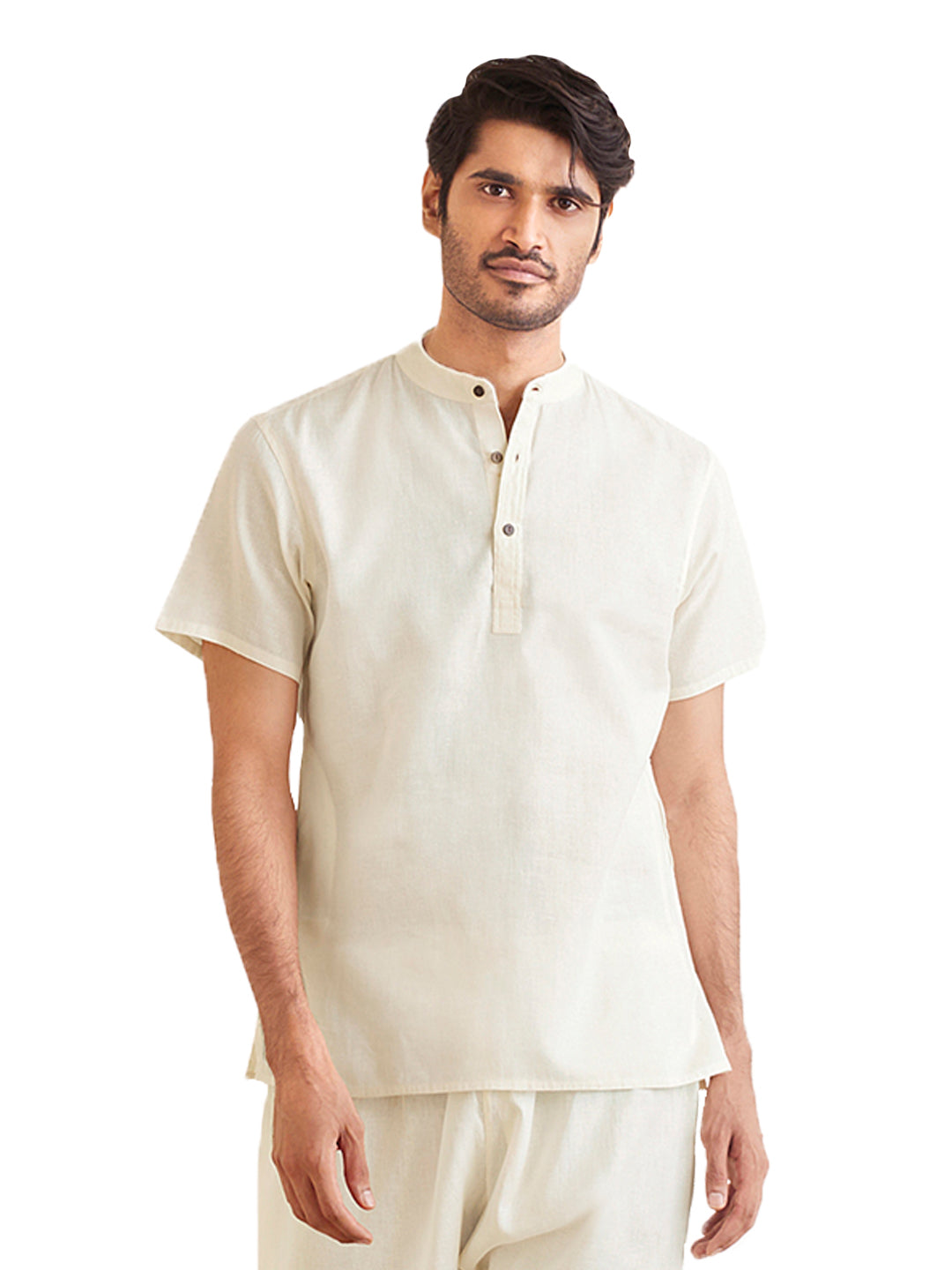 Men's White Cotton Short Kurta