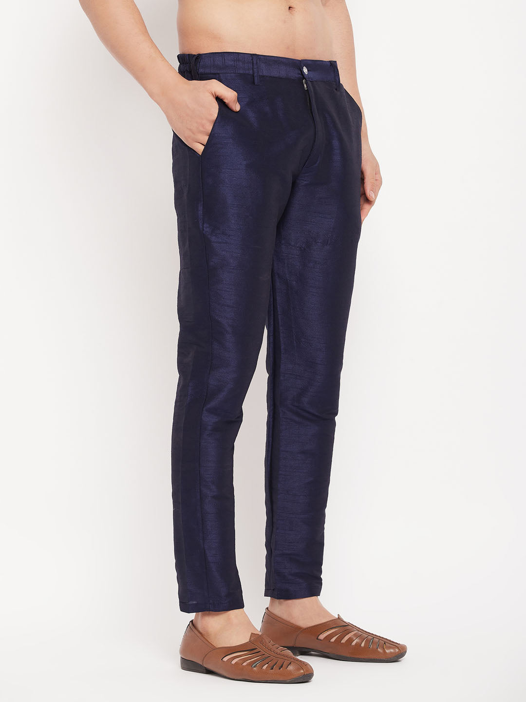 Men's Navy Blue Silk Blend Pant Style Pyjama