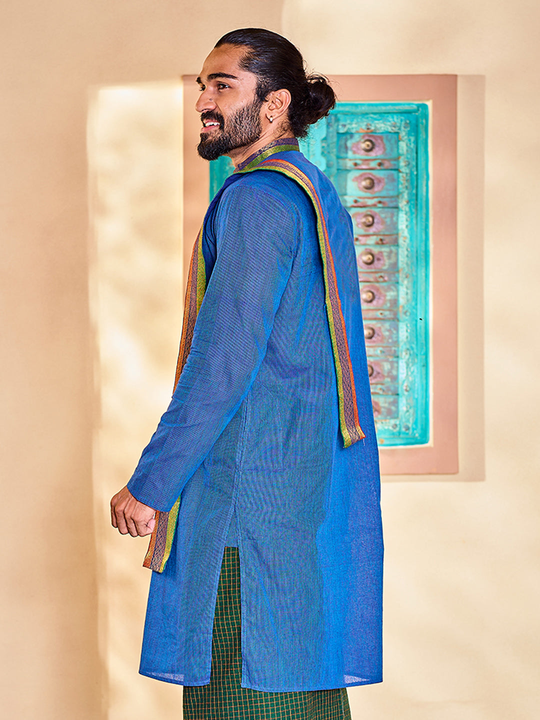 Men's Blue Cotton Kurta