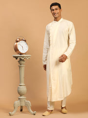 Men's Cream Viscose Blend Kurta Pyjama Set