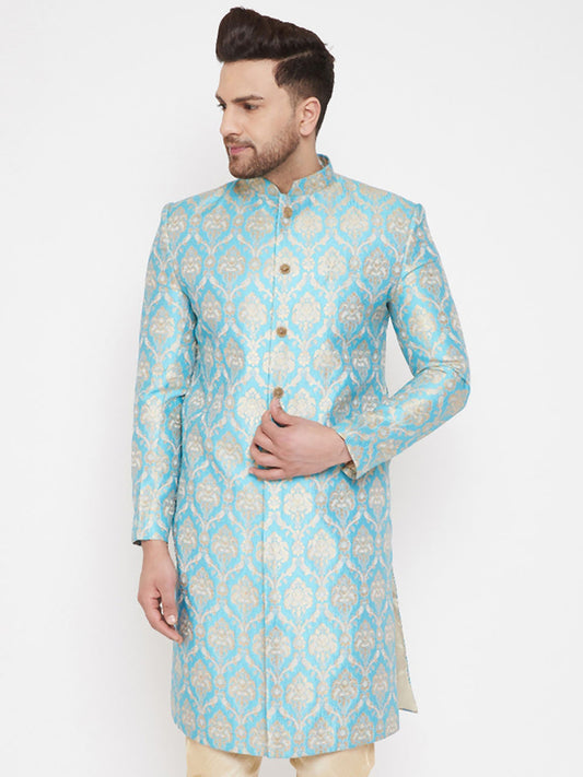 Men's Aqua Silk Blend Sherwani Only Top