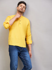 Men's Yellow Cotton Blend Kurta