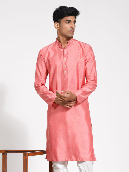 Men's Pink Silk Blend Kurta