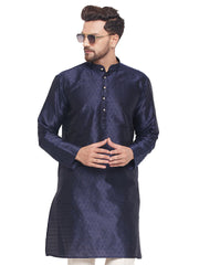 Men Navy Blue Silk Blend Kurta