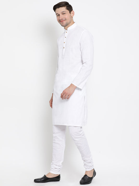 Men's White Cotton Linen Blend Kurta Pyjama Set